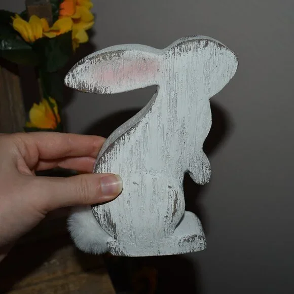 Distressed Shabby Whitewash Bunny Rabbit Rustic Cottage Farmhouse Spring Decor - Picture 2 of 11